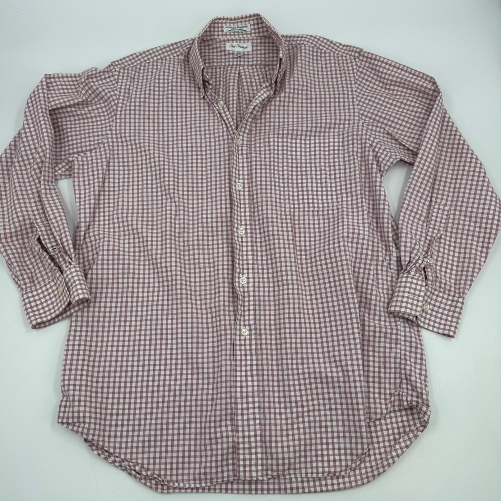 Paul Frederick Mens Gingham Check Button Shirt Red White Long Sleeve‎ Size 16-33